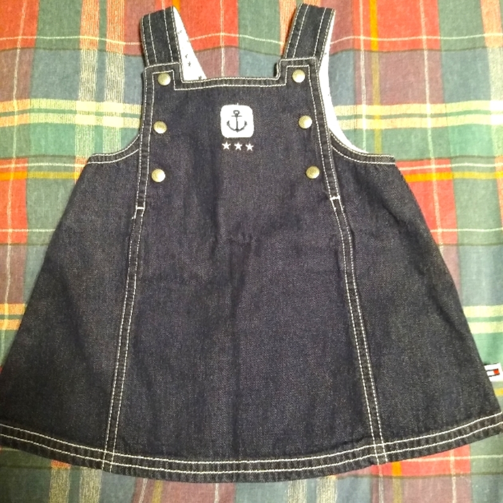 🌈 L NEW TOMMY HILFIGER Baby Denim Overalls Jumper Dress Girl's 3 - 6 Months